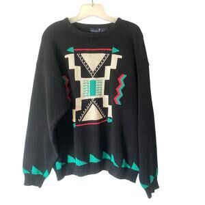 Vintage Mens Stanley Blacker Aztec Navajo Print Cotton Sweater size large